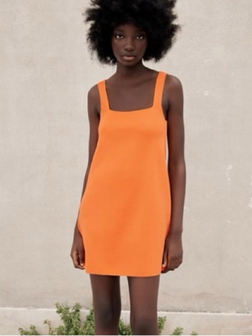 Lena Vibrant Orange Square-Neck Mini Dress